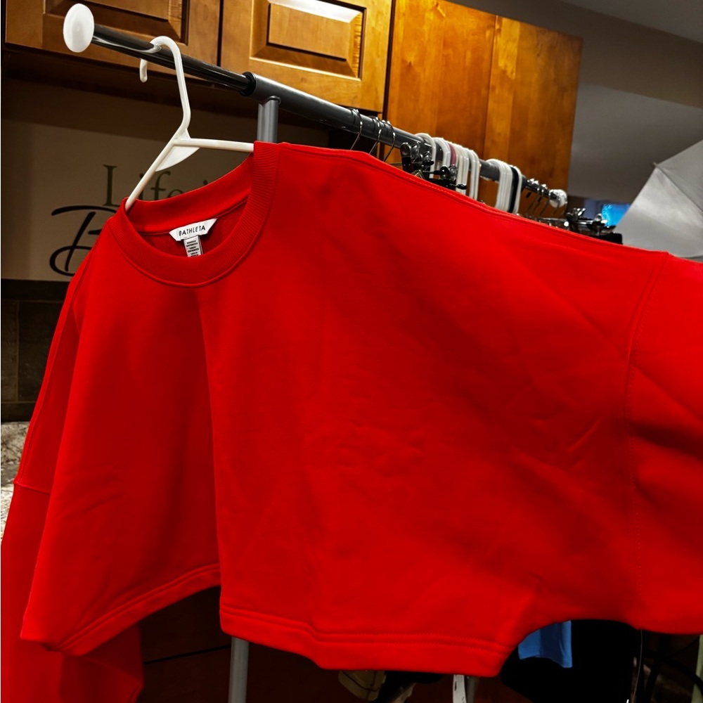 NWT Athleta Super Cropped Dolman Bright Red Sweatshirt - Picture 5 of 5